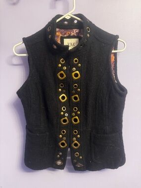 Live a Little Black Wool Vest with Gold Grommet Accents